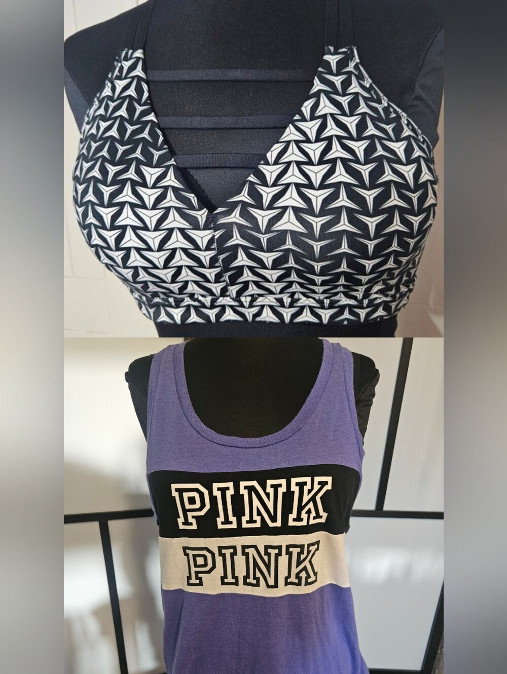 SET: Victoria's Secret Purple/Black Muscle Tank & Black/White Strappy Sports Bra